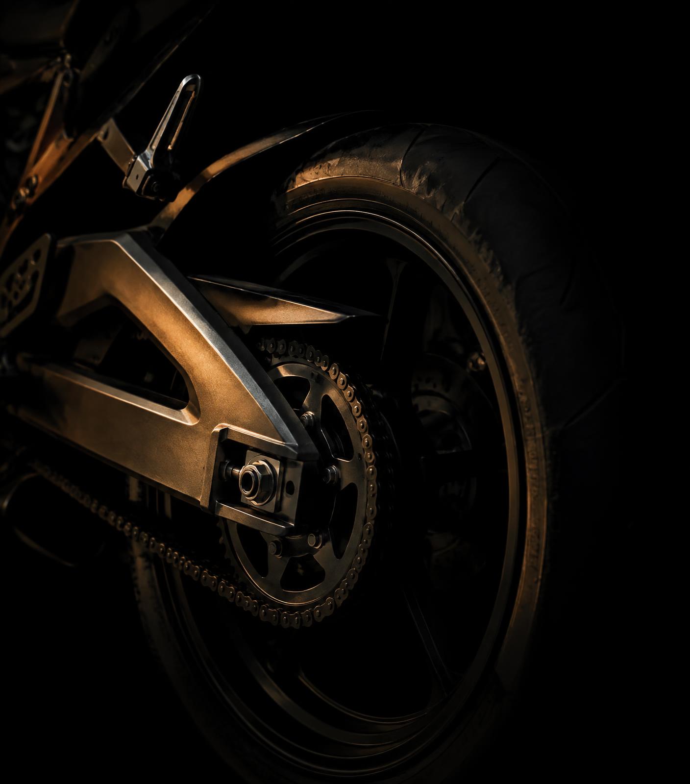 Close detail of a motorcycle rear wheel
